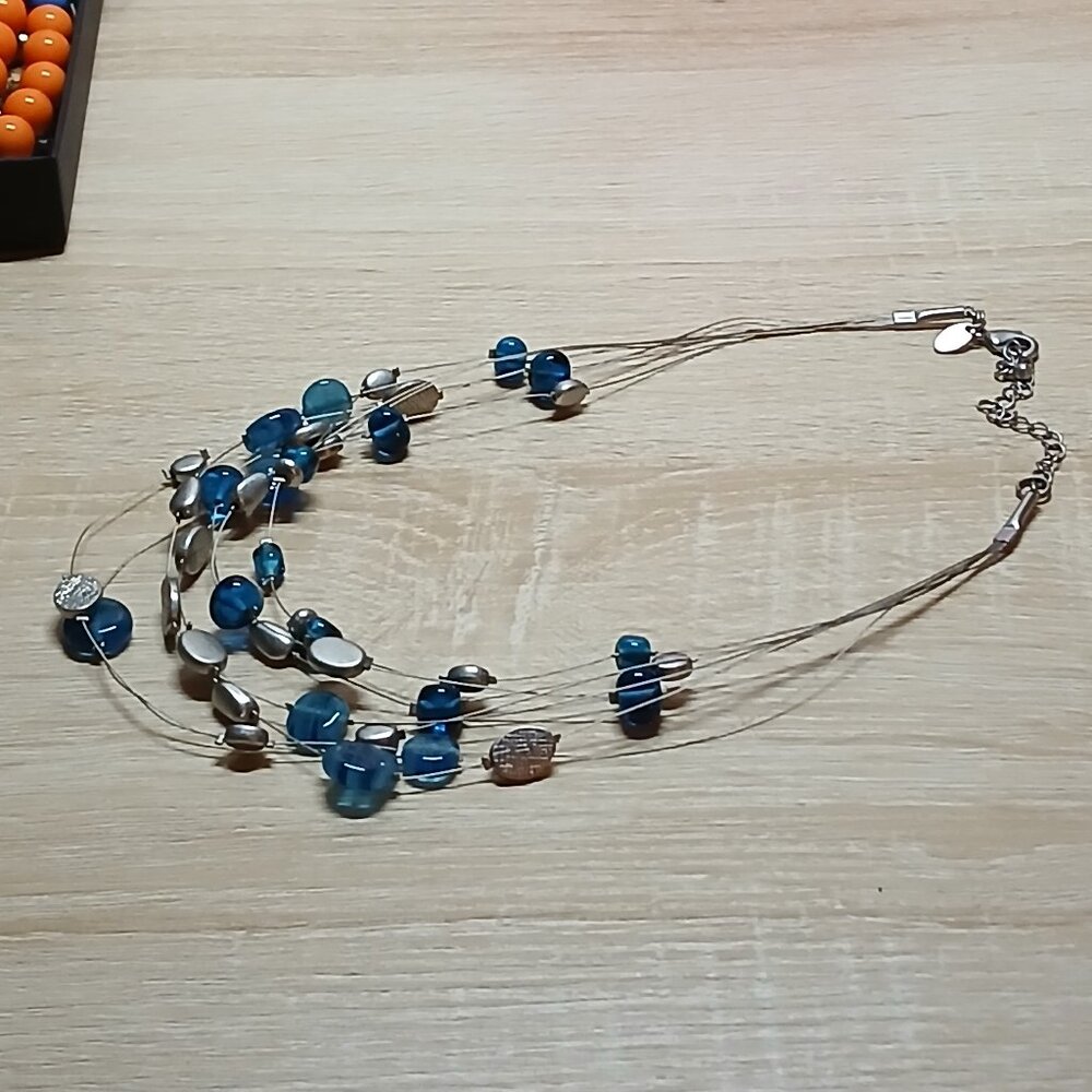 Fashion Necklace Beaded Blue Silver Tone Lia Sophia Jewelry #47
